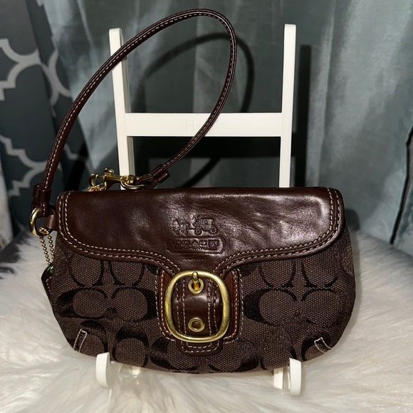 Coach Signature Wristlet Chocolate Brown EUC - Picture 2 of 12
